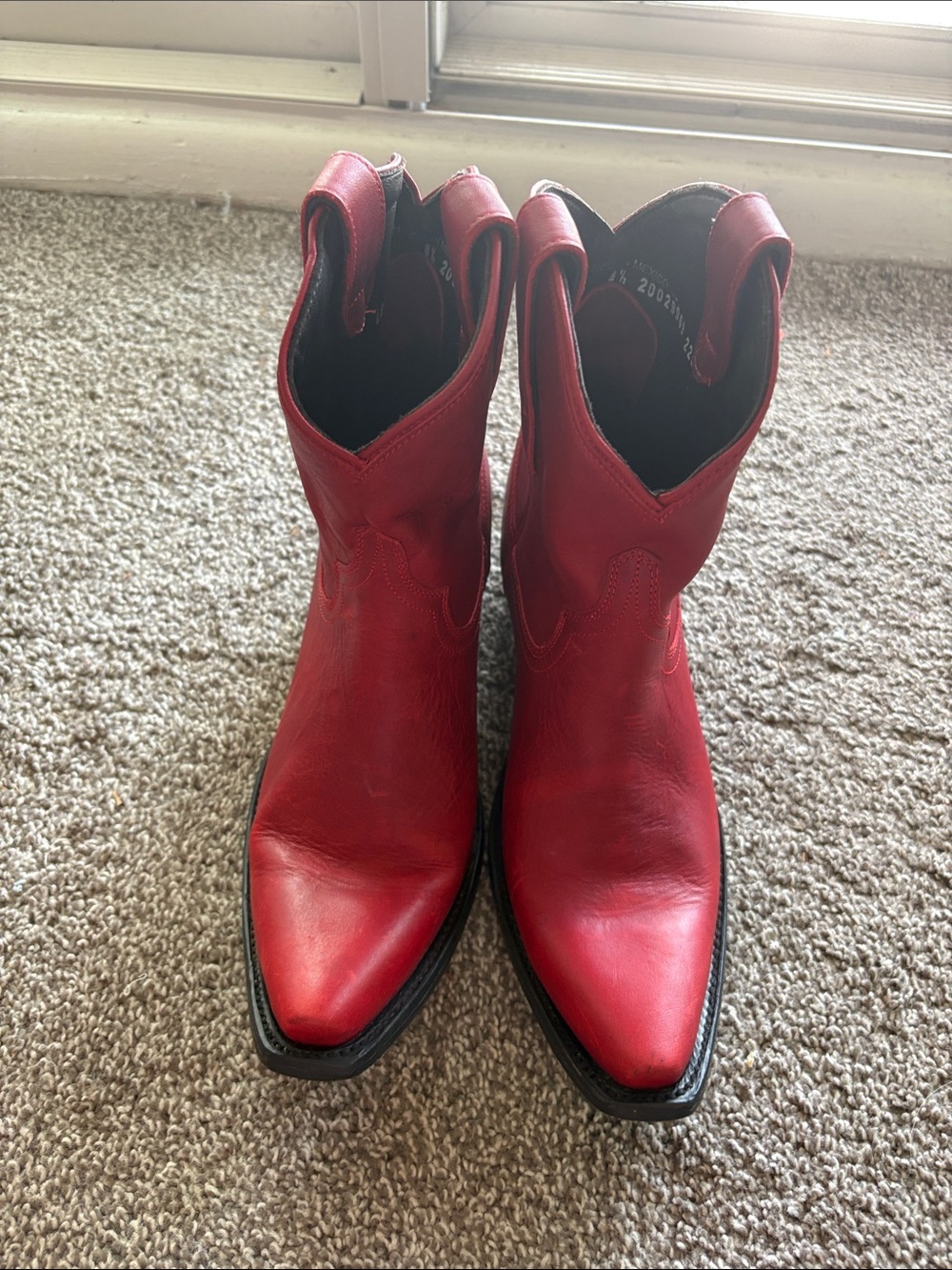 Red Leather Western Moto Ankle Boots for Women